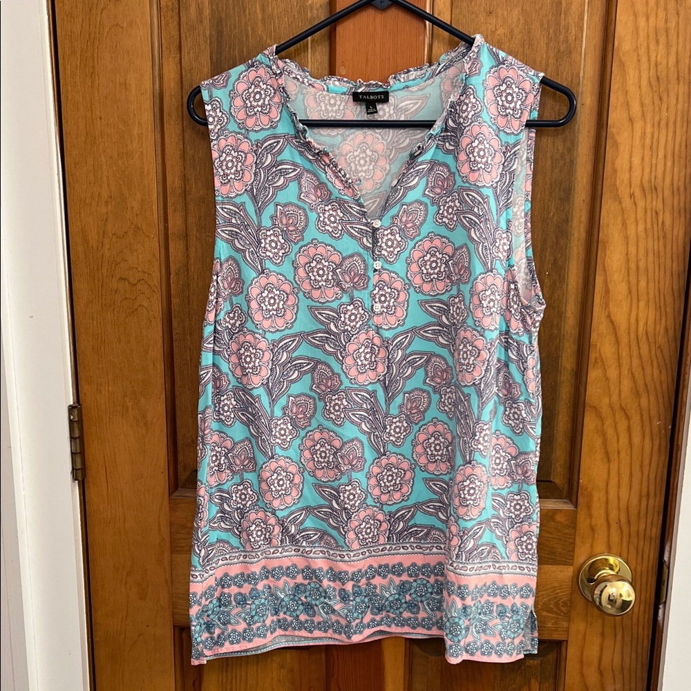Talbots Sleeveless Floral Blouse - Pink and Blue